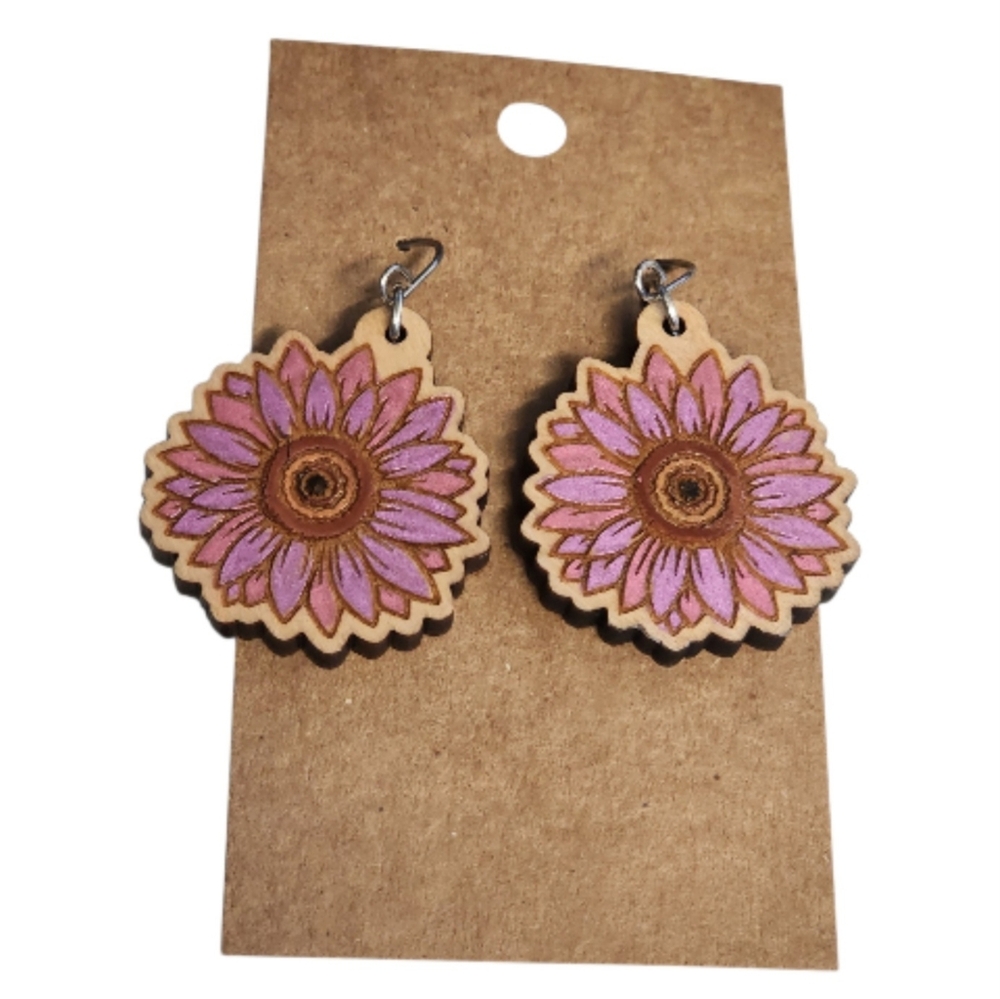 Rosy Meadow Petal Wood Drop Earrings